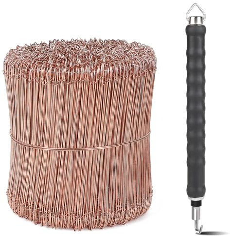 CPROSP Ligature Fer a Beton Cuivré (1000pcs) avec Torsadeuse, Ligatures à Boucle 160mm et Ligatureuse 30cm, Torsadeuse fil de fer pour Lier les Armatures, Construction de Clôtures et Fleuristerie