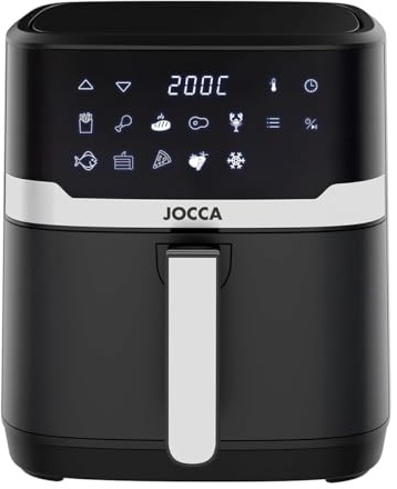 JOCCA - Freidora de Aire Digital 6,5L | Airfryer con Pantalla LED Táctil, 9 Programas Automáticos, Rejilla Antiadherente, Función Descongelar y Apagado Automático