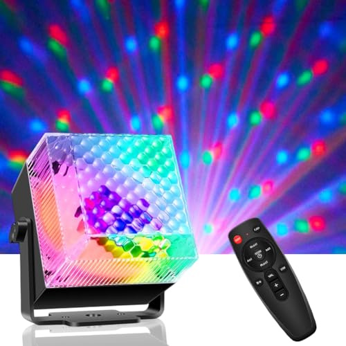 Bola de discoteca grande – RGB estroboscópico luz de fiesta con motor y mando a distancia, control de música, 48 dB, luces para fiestas de baile, karaoke, Navidad, techo/montaje en pared