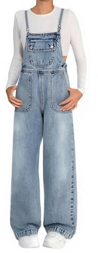 Girls Baggy Denim Overalls Wide Leg Sleeveless Preppy Pockets Bib Overall Teen Kids Cute Button Adjustable Jumpsuit Casual Comfort Denim Dungarees Pants (Blue, 9-10 Years)