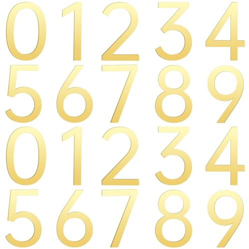 20 Pcs Gold 3 Inch Acrylic Mailbox Number, Waterproof Adhesive Numbers, 0-9 Self Adhesive Reflective for Outside Signs Door Trucks Address Trash Cars Home Business