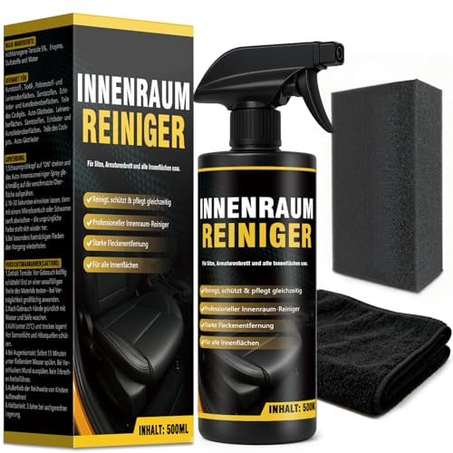 Erigathe Limpiador de interiores coche 500 ml con paño y esponja - profesional para asientos, salpicadero y todas las superficies