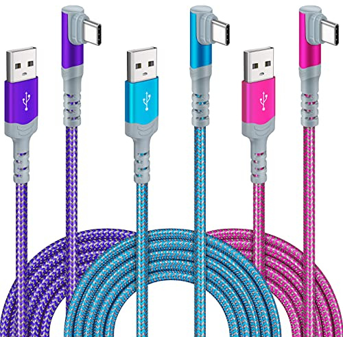 Abetcabe 3 Stück USB TYP C Kabel 3M, Long 3A USB C Schnellladekabel 90 Grad Winkel,Nylon Geflochtenes Ladekabel für iPhone 16 15 Pro Max, Sam-sung S24 S23 S22 S21, Note 10 9 8 LG V30