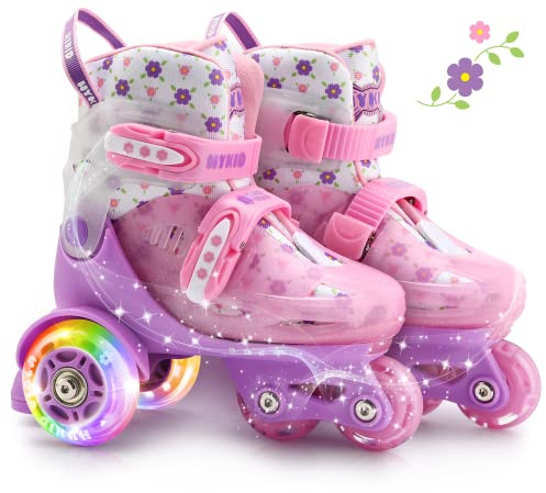 Patins à roulettes pour Les Tout-Petits (3 à 9 Ans), Taille Ajustable, lumières Amusantes, sécurité, 3 Points, équilibre, Respirant, Patins à roulettes avancés pour débutants, Filles