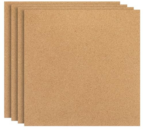 PATIKIL 12x12 1/4 Épaisseur Carreaux de Liège, 4 Pcs Tableau D'Affichage Carré Auto-Adhésif, Tableau en Liège Pour Mur de Sol, Maison, Bureau, Salle de Classe, Bricolage en Bois