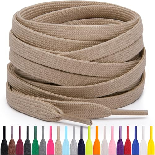 Miscly Lacci Piatti per Scarpe Sportive, Disponibili in Varie Lunghezze e Colori (Cachi, 114 cm)