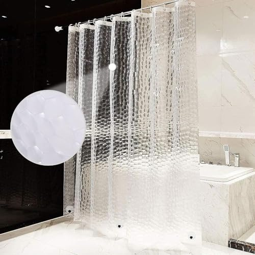 AiQInu Cortina de Ducha, Cortina de baño EVA Antimoho con Peso, Impermeable 3D, Semitransparente, Ecológica, Lavable con 13 Ganchos Antioxidantes 200 x 200 cm