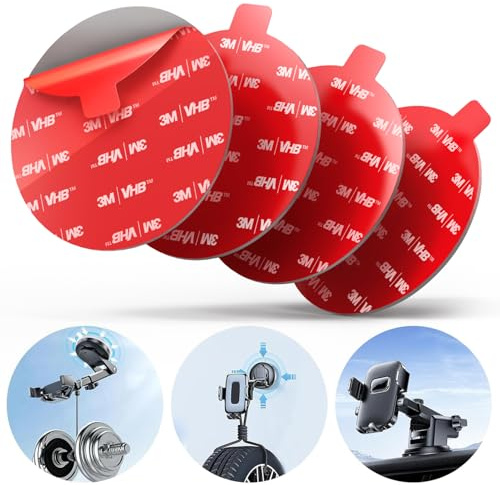 pop-tech 90mm(3.54) 4pcs 3M Sticky Pads Replacement for Car Phone Mount Windshield Dashboard,3M VHB Heat Resistance Circle Double Sided Heavy Duty Mounting Tape Adhesive for Suction Cup Phone Holder