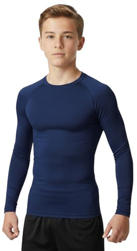 Boys Base Layer Thermal Kids PE Fitness Long Sleeve School MMA Boxing Gym T-Shirt Winter Outdoor Football Running Hiking Cycling Sports Compression Top (UK, Age, 11 Years, Regular, Navy)