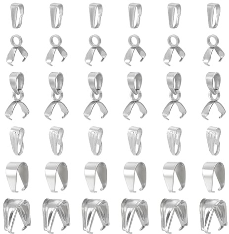 HOBBIESAY 36Pcs 304 Stainless Steel Snap on Bails 6 Styles Pendants Ice Pick Pinch Clasp Connectors Charm Holder for Necklace Pendants Bracelet Assistance Equipment DIY Jewelry Making