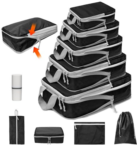 10 Stück Koffer Organizer Packing Cubes Compression, Wasserdicht PackwüRfel Koffer Organizer Set,Travel Essentials Kofferorganizer für HandgepäCk Koffer und Rucksack, Packwürfel Packtaschen für Koffer