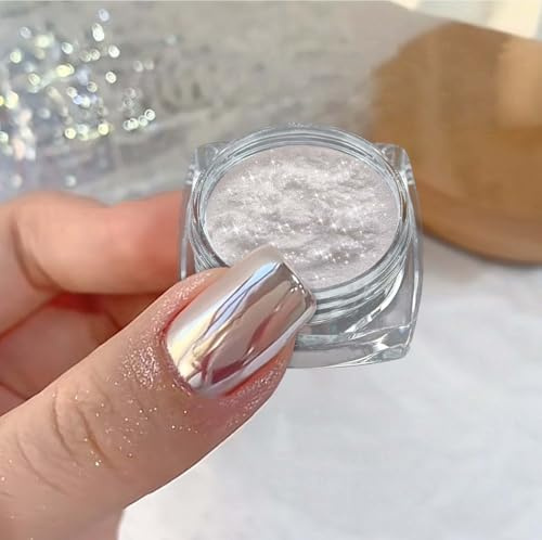Super Glassy Mirror Pearl Effect Polvo de uñas en polvo de cromo nacarado, polvo mágico de pigmento iridiscente efecto luna para uñas (Mirror)