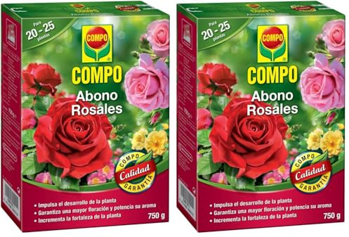 COMPO Abono para rosales Apto también para otras plantas de flor, Envase estanco, Granulado, Para 20-25 plantas, 750 g, Negro, 2655102011 (Paquete de 2)