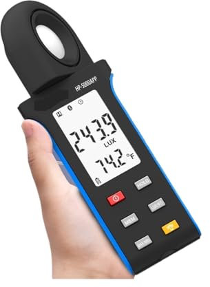 Digital Light Meter Handheld Digital Light Meter with Temperature, Illuminance Meter, Bluetooth,1-400000Lux, 270 ° Rotatable,LCD Screen