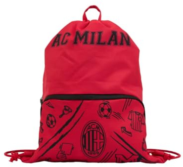 A.C. Milan Sacca Sportiva con Tasca Esterna, Sacca per Palestra con Logo, Borsa Sportiva, Prodotto Ufficiale, Rosso, 17 L