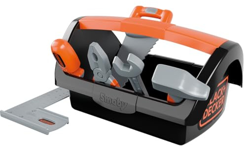 Smoby – Black+Decker Spielzeug-Werkzeugkiste – Koffer mit 6 Werkzeugen wie Hammer, Säge, Schraubenzieher – für Kinder ab 3 Jahren