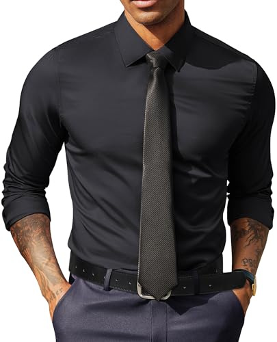 PJ PAUL JONES Camicia da uomo a maniche lunghe, senza stiratura, per il tempo libero, vestibilità regolare, Nero , XXL