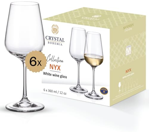 Crystal Bohemia Weißweingläser - 6er Set, je 360 ml, spülmaschinenfest, schlank & elegant - Klassische Kristallgläser für Weißwein, Rosé & leichte Rotweine - Ideal für Dinnerpartys & als Geschenk