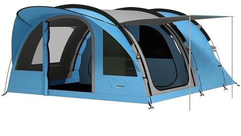 Outsunny Tienda de campaña familiar para 4 personas de fácil instalación con 2 habitaciones, tienda de campaña impermeable con cubierta de suelo cosida, puertas, ventanas, bolsillos de almacenamiento