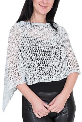 Mimosa Ladies Popcorn Style Plain Stretch Fish Net Crochet Batwing Small Poncho