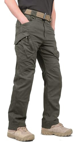 KEFITEVD Men's Tactical Trousers Cargo Hiking Combat Pants with Multi Pockets, Green, 34