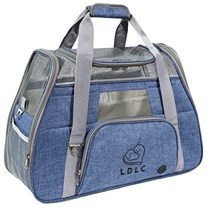 Beutel mit Oberöffnung, Faltkatzen mit Tragetasche, abnehmbares Fleece Pad und atmungsaktives Netz für Hunde und Katzen, große Kapazität, mit Schultergurt (Denim Blue)