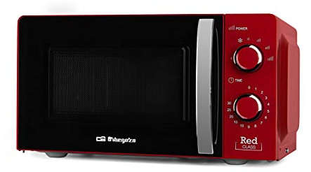 Orbegozo MI 2121 - Microondas, 20l de capacidad, 6 niveles de potencia, temporizador, programa descongelación, 700 W, color rojo