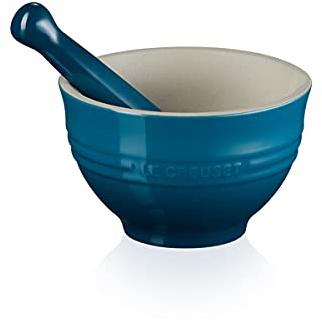 Le Creuset Mortar and Pestle, Enamelled Stoneware, 11.5 cm, 360 g, 300 ml, Deep Teal