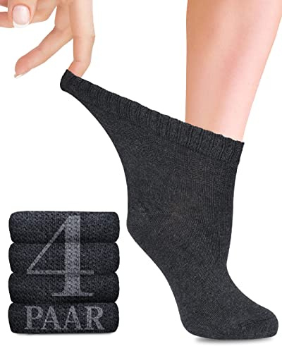Lot de 4 paires de chaussettes pour diabétiques en bambou avec lycra, longueur cheville, sans coutures à la base des ongles des pieds, grand confort, pour femmes enceintes et personnes âgées