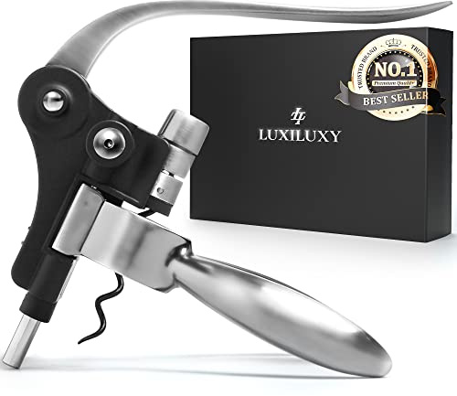 Wine Bottle Opener Corkscrew Set – Luxiluxy [2024 upgraded, does NOT break!] Including Foil Cutter, Bottle Stopper, Opener Stand and Extra Spiral - corkscrews wine opener set- wine opener kit