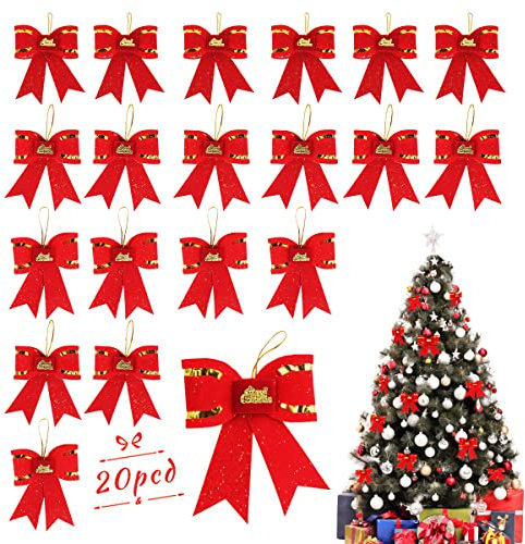 ZoneYan Weihnachtsschleifen Rot, Weihnachten Bogen Rot Set, Rote Schleifen Für Weihnachtsbaum, Weihnachten Schleifen Ornamente, Weihnachten Bogen Rot Girlande, Weihnachtsbaumschleife (20 Stück)