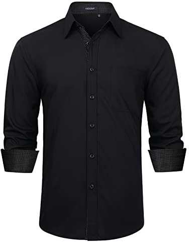 Enlision Camicia Nera Uomo Elegante Manica Lunga Formale Camicia Casual Classiche Contrasto Bottonato Cotone Shirt Regular Fit Lavoro Festa XL