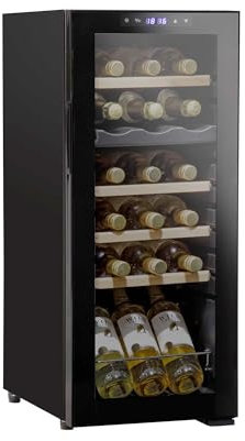 Dellonda Baridi 18 Bottle Dual Zone Wine Cooler, Fridge with Digital Touch Screen Controls, Wooden Shelves & LED Light, Black - DH89
