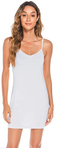 Vlazom Combinacion Interior Mujer Vestidos Cortos, Enaguas para Vestidos de Modal, Camisones de Mujer Verano con Correas Ajustables,XL,Blanco