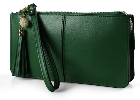 befen Wristlet Bags Women's Genuine Leather Wristlet Clutch Cell Phone Bag Ladies Purse with Tassel Wrist Strap & Card Slots, Zip Pocket Coins Compartment