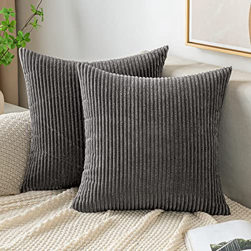 EMEMA Kissenbezug 40x40 cm Kordsamt Kissenbezüge Dekokissen Sofakissen Cord Kissenhülle Zierkissenbezug Kord Dekorative Weiche für Sofa Wohnzimmer Schlafzimmer 2er Set Grau