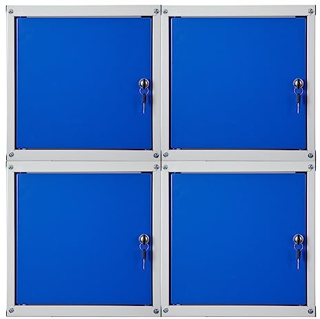 PROREGAL Mega Deal 4X Casier métallique verouillable Cubic | HxLxP 35x35x35cm | Gris/Bleu | Armoire à casier Cube, Consigne Polyvalente, vestiaire, Placard en métal