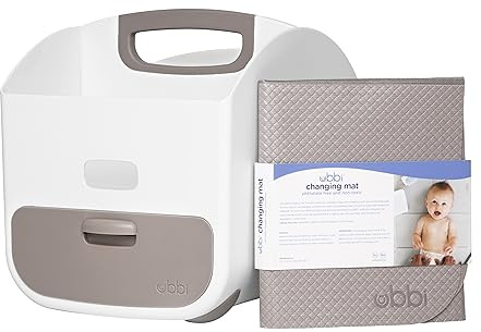 Ubbi Portable Nappy Caddy and Changing Mat, Diaper Storage, Caddy Organizer, Stores Baby Diapers, Wipes & Baby Accessories, Taupe