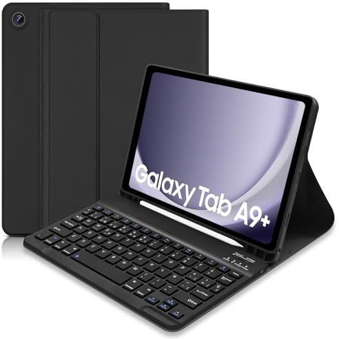 Funda con Teclado para Samsung Galaxy Tab A9+ 2023 11Pulgadas (SM-X210/ X216/ X218),Bluetooth Español Ñ Teclado, Funda Protectora para Teclado Extraíble con Portalápices para Galaxy Tab A9+ (Negro)