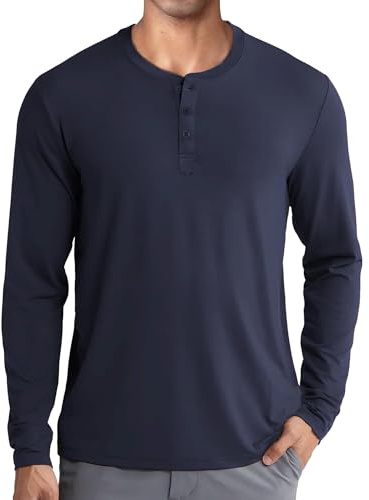 COOFANDY T Shirt Manica Lunga Uomo Casual Manica Lunga Henley Pullover Tinta Unita Leggera Henley Top con Girocollo 3 Bottoni