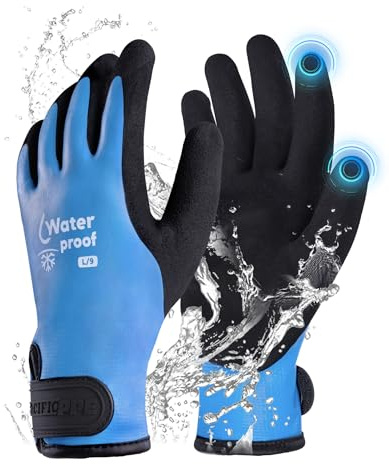 Pacific - Guanti da lavoro invernali per uomo e donna, 100% impermeabili, per il freddo, isolamento termico, per congelatore, super grip, blu, taglia L