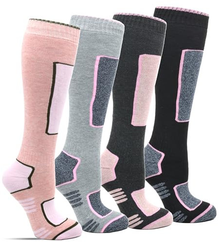 Frostfighter Skisocken Damen (4x Paar) Winter Thermo Ski Kniestrümpfe Vollfrottee Innenfutter (DE/NL/SE/PL, Numerisch, 35, 38, Regular, Regular, Mehrfarbig)