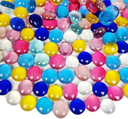 HappyFiller Spring Easter 7 Colored Glass Gems Flat Marbles for Vase Fillers,Candle Holder Decorative Beads,Party Holiday Event Home Centerpieces,Mosaics Pebbles Arts Crafts Projecting,15 OZ