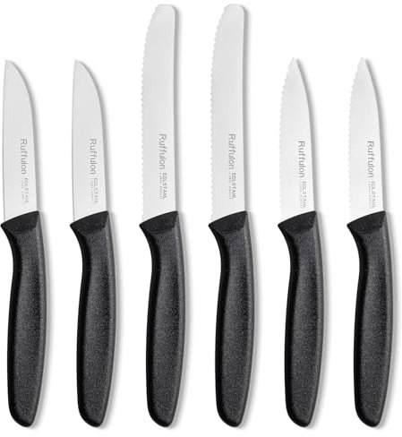 Ruffulon Profi-Obstmesser&Gemüsemesser-Set,6-teilig,ultrascharfe Klingen,Edelstahl-Gemüsemesser,stabiler Griff,kompaktes Gemüsemesser,Obstmesser,Black.