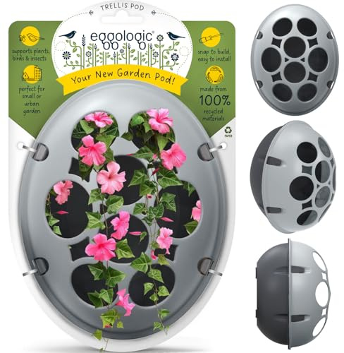 eggologic Treillis Pod – Jardinière verticale pour balcon, terrasse ou tout petit espace – Treillis pour plantes grimpantes, abri de nuit pour petits oiseaux – Matériaux 100 % recyclés, gris pierre