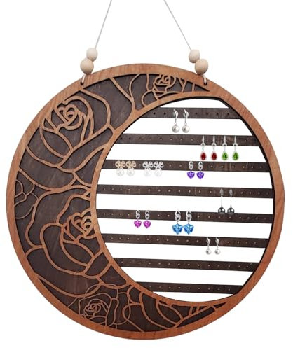 Pendings D'oreille Support - Racks D'affichage De Bijoux En Bois - Bijoux Organisateur Mural, Porte-oreilles Présentant Des Bracelets De Colliers De Boucles D'oreilles, Forme De Lune Hexagon