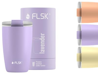 FLSK Kaffeebecher – Premium coffee to go-Becher aus Edelstahl – 100 % auslaufsicher, BPA-frei & doppelwandig – hält 3 h heiß (lavender, 350 ml)