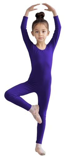 Wildarms Girls Kids Long Sleeve Dance Unitard Bodysuits Full Body Leotard for Ballet,Gymnastics,Performance,Costumes (Purple,4-6)