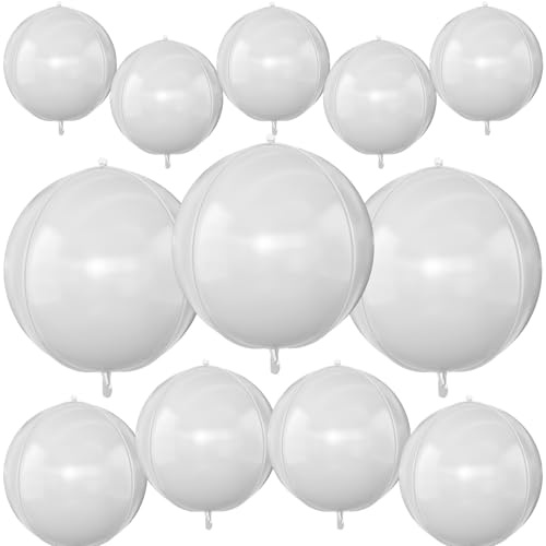 12Pcs Matte White Round Foil Balloons, 22 15 10 4D Helium Ball Balloon, White Foil Balloon for Birthday Graduation Wedding Anniversary Baby Shower Engagement Bridal Shower Party Decorations
