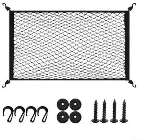 YJDOORPLAY Kofferraumnetz, 60 x 40 cm, elastisch, Gepäckaufbewahrung, Organizer für SUV, LKW, Auto, Kofferraum, Laderaum, Aufbewahrungsnetz mit 4 robusten Haken
